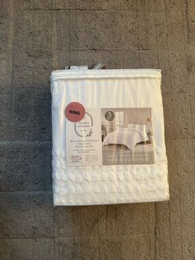 NEW Pure Collection 100% Cotton Woven Texture King Luxury Duvet Cover Set 3 Piec